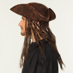 Pirátský klobouk s vlasy hnědý